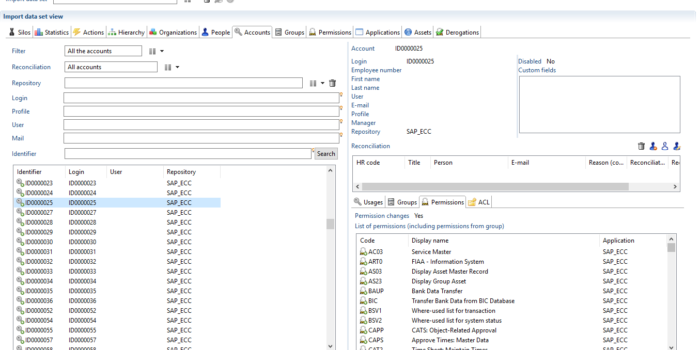 SAP data loading: accounts, roles and transaction snapshot image