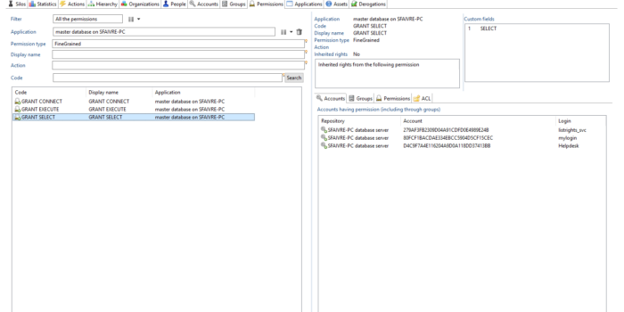 Microsoft SQL Server accounts and permissions extraction and loading snapshot image